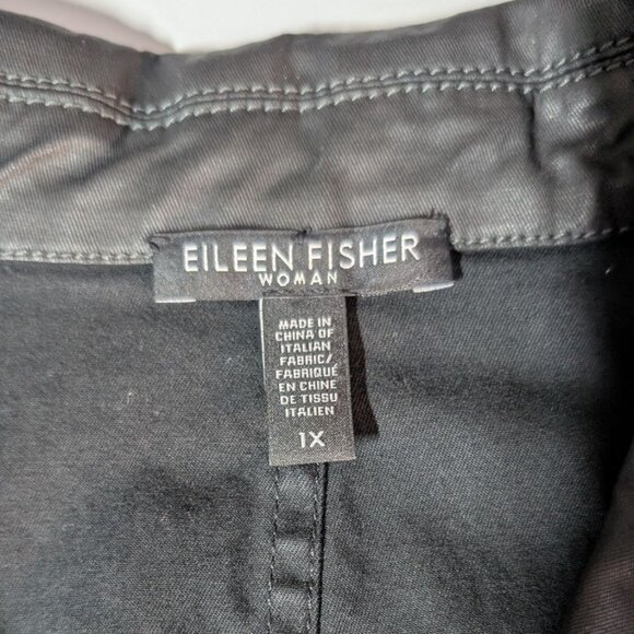 Eileen Fisher Waxed Cotton Moto Jacket Womens Size 1X Faux Leather Organic Blend - Picture 3 of 9